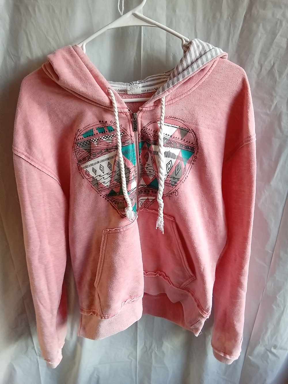 Roxy Pink Heart-Graphic Hoodie Pullover - Women's Casual Sweatshirt LG